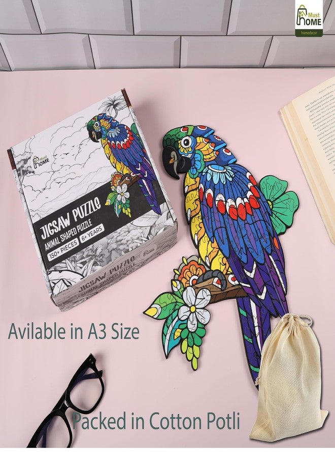 MustHome Puzzle Game for Kids 7 to 10 Years | Wooden Jigsaw Puzzle for Kids & Adults | Wooden Animal-Shaped Owl Puzzle, 150+ Pieces, Mandala Art Design, Ages 6+ | Large A3 Size + (Parrot) - Image 2